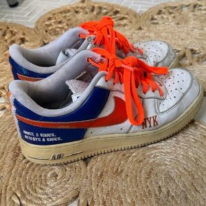 CUSTOM KNICKS Nike Air Force  Orange & Blue Low-Top Sneakers